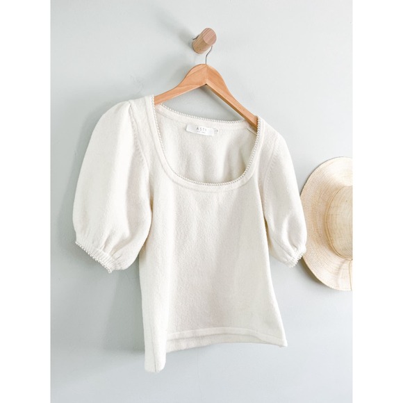 ASTR The Label | Sweet Life Pearl Trimmed Square Neck Sweater | Off White | Sz L - Picture 4 of 8